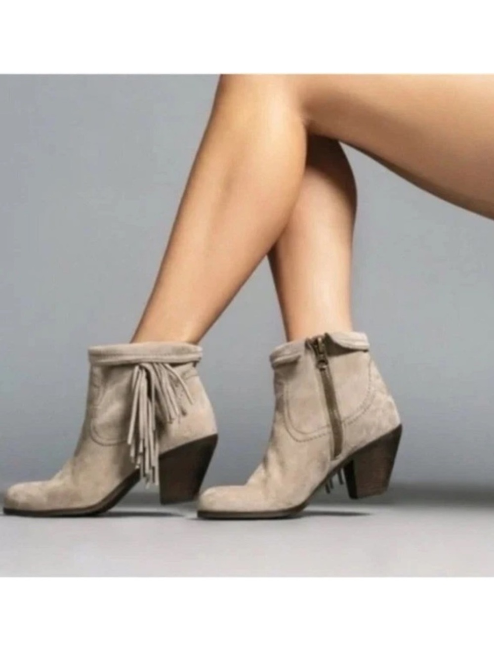 Sam Edelman Women's Louie Ankle Fringe Booties Tan Suede 7M Cowgirl